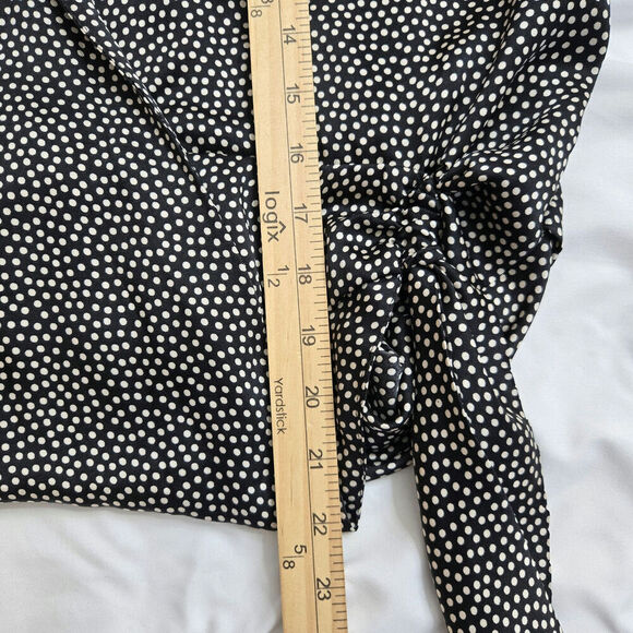 NWT ZARA Womens Silky Polka Dot Wrap Blouse Size Large Black White Old Money - Picture 9 of 9